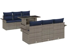 Lauko baldų komplektas Sodo Sofų Rinkinys su pagalve 7 pcs Pilka poliratanas