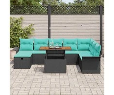 Lauko baldų komplektas Sodo Sofų Rinkinys 9 pcs Juoda poliratanas