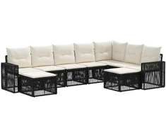 Lauko baldų komplektas Sodo Sofų Rinkinys 9 pcs Juoda ir kreminė balta poliratanas