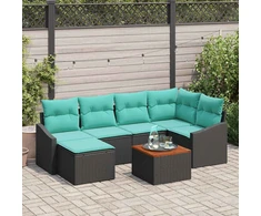 Lauko baldų komplektas Sodo Sofų Rinkinys su pagalve 7 pcs Juoda poliratanas