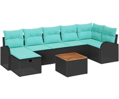 Lauko baldų komplektas Sodo Sofų Rinkinys su pagalve 8 pcs Juoda Poli ratanas