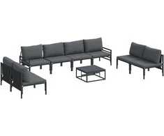 Sodo Sofų Rinkinys su pagalve 9 pcs Juoda Plienas