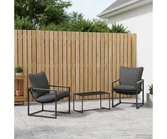 Lauko baldų komplektas Sodo Sofų Rinkinys 3 pcs Juoda ir Antracitas Plienas