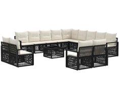 Lauko baldų komplektas Sodo Sofų Rinkinys 14 pcs Juoda poliratanas