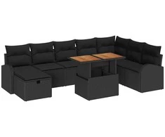Lauko baldų komplektas Sodo Sofų Rinkinys 9 pcs Juoda poliratanas