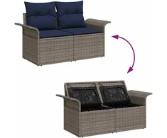 Lauko baldų komplektas Sodo Sofų Rinkinys su pagalve su saugykla 6 pcs Poli ratanas