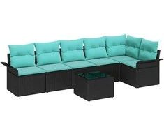 Lauko baldų komplektas Sodo Sofų Rinkinys su pagalve 7 pcs Juoda poliratanas