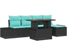 Lauko baldų komplektas Sodo Sofų Rinkinys 6 vnt. Juoda Poli ratanas