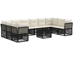 Lauko baldų komplektas Sodo Sofų Rinkinys 11 pcs Juoda poliratanas