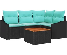 Lauko baldų komplektas Sodo Sofų Rinkinys su pagalve 5 pcs Juoda poliratanas