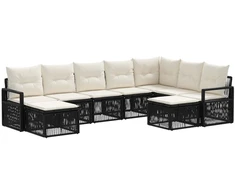 Lauko baldų komplektas Sodo Sofų Rinkinys 9 pcs Juoda poliratanas
