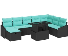 Lauko baldų komplektas Sodo Sofų Rinkinys su pagalve 9 pcs Juoda Poli ratanas