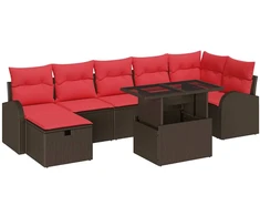 Lauko baldų komplektas Sodo Sofų Rinkinys su pagalve 8 pcs Ruda Poli ratanas