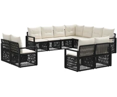 Lauko baldų komplektas Sodo Sofų Rinkinys 11 pcs Juoda poliratanas