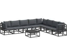Sodo Sofų Rinkinys su pagalve 9 pcs Juoda Aliuminis