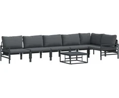 Sodo Sofų Rinkinys su pagalve 7 pcs Juoda Plienas