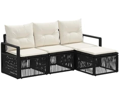 Lauko baldų komplektas Sodo Sofų Rinkinys 4 pcs Juoda poliratanas
