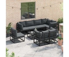 Sodo Sofų Rinkinys su pagalve 9 pcs Juoda Aliuminis