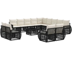 Lauko baldų komplektas Sodo Sofų Rinkinys 14 pcs Juoda ir kreminė balta poliratanas