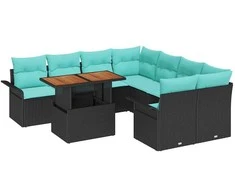 Lauko baldų komplektas Sodo Sofų Rinkinys su saugykla 9 pcs Juoda Poli ratanas