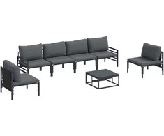 Sodo Sofų Rinkinys su pagalve 7 pcs Juoda Plienas