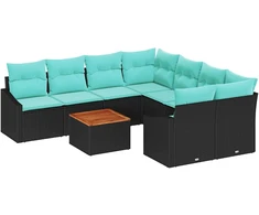 Lauko baldų komplektas Sodo Sofų Rinkinys su pagalve 9 pcs Juoda poliratanas