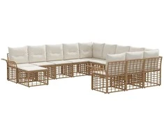 Lauko baldų komplektas Sodo Sofų Rinkinys 12 pcs Natūralus ir grietinėlės baltas