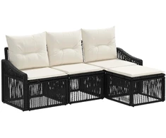 Lauko baldų komplektas Sodo Sofų Rinkinys 4 pcs Juoda poliratanas