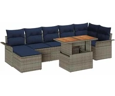 Lauko baldų komplektas Sodo Sofų Rinkinys su saugykla 8 pcs Pilka Poli ratanas