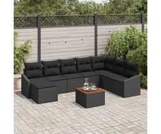 Lauko baldų komplektas Sodo Sofų Rinkinys su saugykla 9 pcs Juoda poliratanas