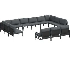 Sodo Sofų Rinkinys su pagalve 13 pcs Juoda Plienas