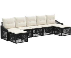 Lauko baldų komplektas Sodo Sofų Rinkinys 7 pcs Juoda poliratanas