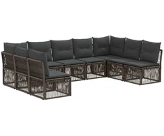 Lauko baldų komplektas Sodo Sofų Rinkinys 9 pcs Pilka poliratanas