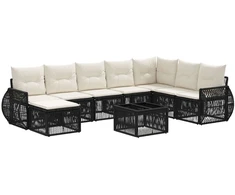 Lauko baldų komplektas Sodo Sofų Rinkinys 9 pcs Juoda ir kreminė balta poliratanas
