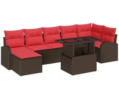 Lauko baldų komplektas Sodo Sofų Rinkinys su pagalve 8 pcs Ruda Poli ratanas
