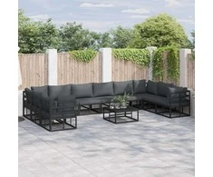 Sodo Sofų Rinkinys su pagalve 11 pcs Juoda Aliuminis