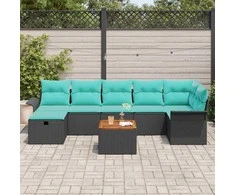 Lauko baldų komplektas Sodo Sofų Rinkinys su pagalve 8 pcs Juoda Poli ratanas