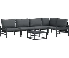 Sodo Sofų Rinkinys su pagalve 6 pcs Juoda Plienas