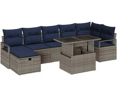 Lauko baldų komplektas Sodo Sofų Rinkinys su pagalve 8 pcs Pilka Poli ratanas
