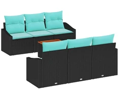Lauko baldų komplektas Sodo Sofų Rinkinys su pagalve 7 pcs Juoda poliratanas