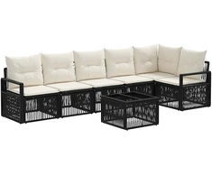 Lauko baldų komplektas Sodo Sofų Rinkinys 7 pcs Juoda poliratanas