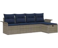 Lauko baldų komplektas Sodo Sofų Rinkinys su pagalve su saugykla 5 pcs Poli ratanas
