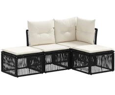 Lauko baldų komplektas Sodo Sofų Rinkinys 4 pcs Juoda poliratanas