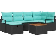 Lauko baldų komplektas Sodo Sofų Rinkinys su pagalve 7 pcs Juoda poliratanas
