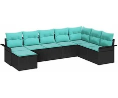 Sodo Sofų Rinkinys su pagalve 8 pcs Juoda Poli ratanas