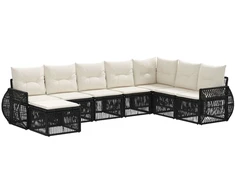 Lauko baldų komplektas Sodo Sofų Rinkinys 8 pcs Juoda ir kreminė balta poliratanas