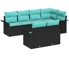 Lauko baldų komplektas Sodo Sofų Rinkinys su pagalve 7 pcs Juoda Poli ratanas