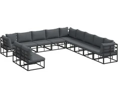 Sodo Sofų Rinkinys su pagalve 11 pcs Juoda Aliuminis