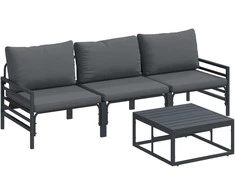 Sodo Sofų Rinkinys su pagalve 4 pcs Juoda Plienas