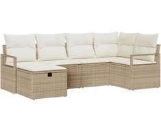 Sodo Sofų Rinkinys su pagalve 6 pcs Smėlio Poli ratanas